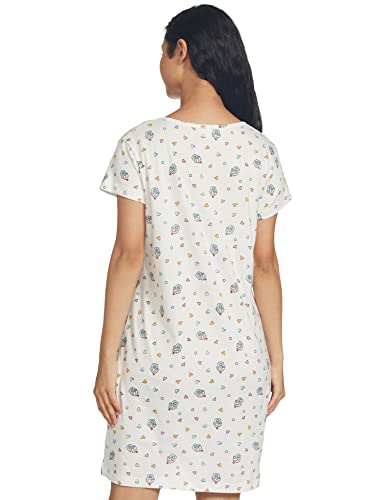 Image of Longies Women's Knee Length Knit Cotton Nighty Regular Nightgown (LGLKNWWV001 Off white014 M)