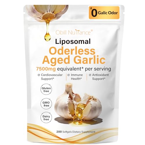 Obill NuTrance Aged Garlic Extract, 7500mg Odorless Organic Garlic Supplements, 2 Years Aged Garlic