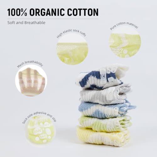 Image of SNOWIE SOFT 5 Pairs Baby Socks Set, Antislip Socks for New Born Baby 0-3 Years, Non Slip Grip Ankle Socks with Non Skid Soles for Infants Baby Shower Gifts