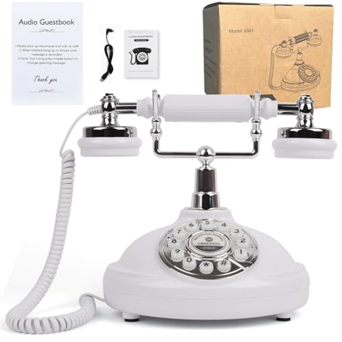 ROOMEDAL Audio Guest Book Wedding Phone, Record Customized Audio Message with Guest Book Retro Phone Audio GuestBook for Wedding Birthday Party Confession, White
