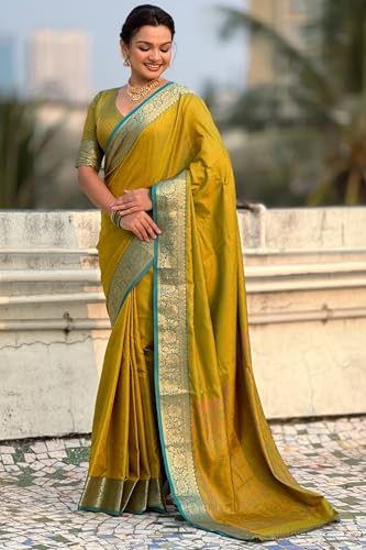 Image of SGF11 Women's Kanjivaram Pure Soft Silk Designer Saree With Blouse Piece