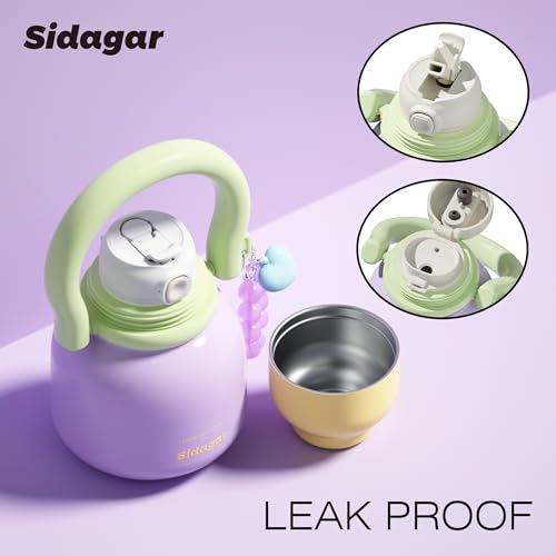 Botella de agua aislada a prueba de fugas con asa doble tapa 22 oz Violeta Sidagar miniatura 3