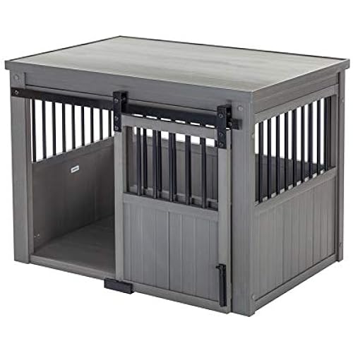 New Age Pet ECOFLEX Homestead Sliding Barn Door Furniture Style Dog Crate -Grey, Large (EHDBC15-05L)