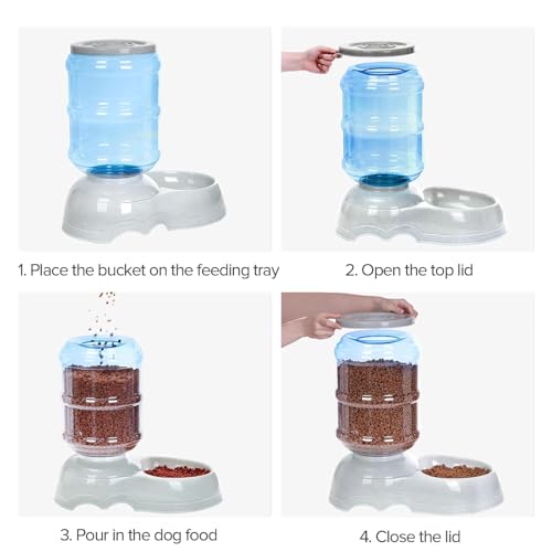 Image of Automatic Pet Food Dispenser 3.8 Large Capacity Dog Cat Feeder | Gravity Auto Food Feeder Bowl | No Electricity Required | Anti-Slip Base | Dry Food Storage Container for Dogs & Cats
