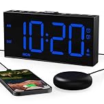 ROCAM Alarm Clock Bedside with Bed Shaker for Heavy Sleepers, Loud Dual Alarm with Weekday/Weekend Mode, Digital Clock with Bold Font, 3-Level Vibrating, USB Port, 5-Level Brightness, 70-120 dB Volume