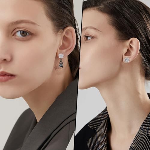 Hypoallergenic Raccoon/Panda/Black Cat/Spider/Schnauzer/Fox Earrings for Women 925 Sterling Silver Animal Stud Earrings Jewelry Birthday Christmas Gifts for Animal Lovers Friends Sister4