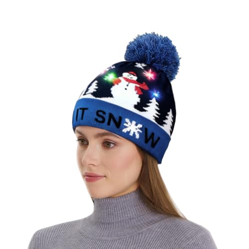 mizikuu LED leuchten Hut Mütze Stricken, Weihnachten Mütze mit Bunte...