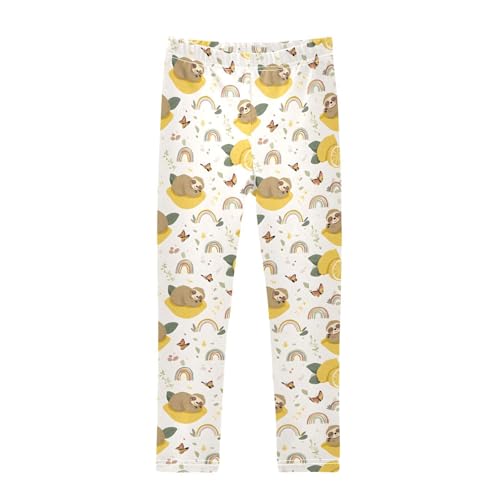 Cute Sloth Lemon Rainbow Girls Leggings Ultra Soft Compression Yoga Gym Pants for Kids 4-10T