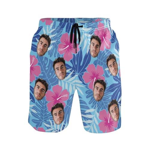 Personalized Photo Pink Flower Men's Swim Trunks for Surfing Birthday Nephew