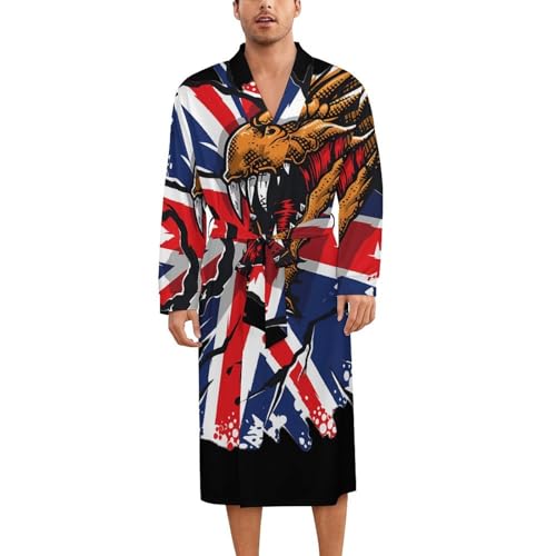 Dragon Grunge England Flag Soft Robe Long Sleeve Bathrobes V Neck Sleepwear Spa Robes with Belt Men Woman