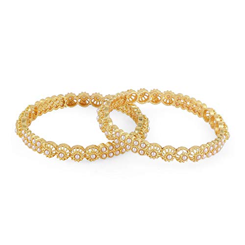 Efulgenz Indian Style Bollywood Gold Plated White Crystal Rhinestone Faux Pearl Stone Wedding Bridal Bracelet Bangle Set Jewelry (2 Pc), 2-4 #TOP19
