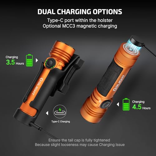 Image of OLIGHT Seeker 4 Pro Rechargeable Flashlights, 4600 Lumens High Powerful Bright Light with USB C Holster, Waterproof IPX8 for Emergencies, Camping, Searching (Orange Cool White)