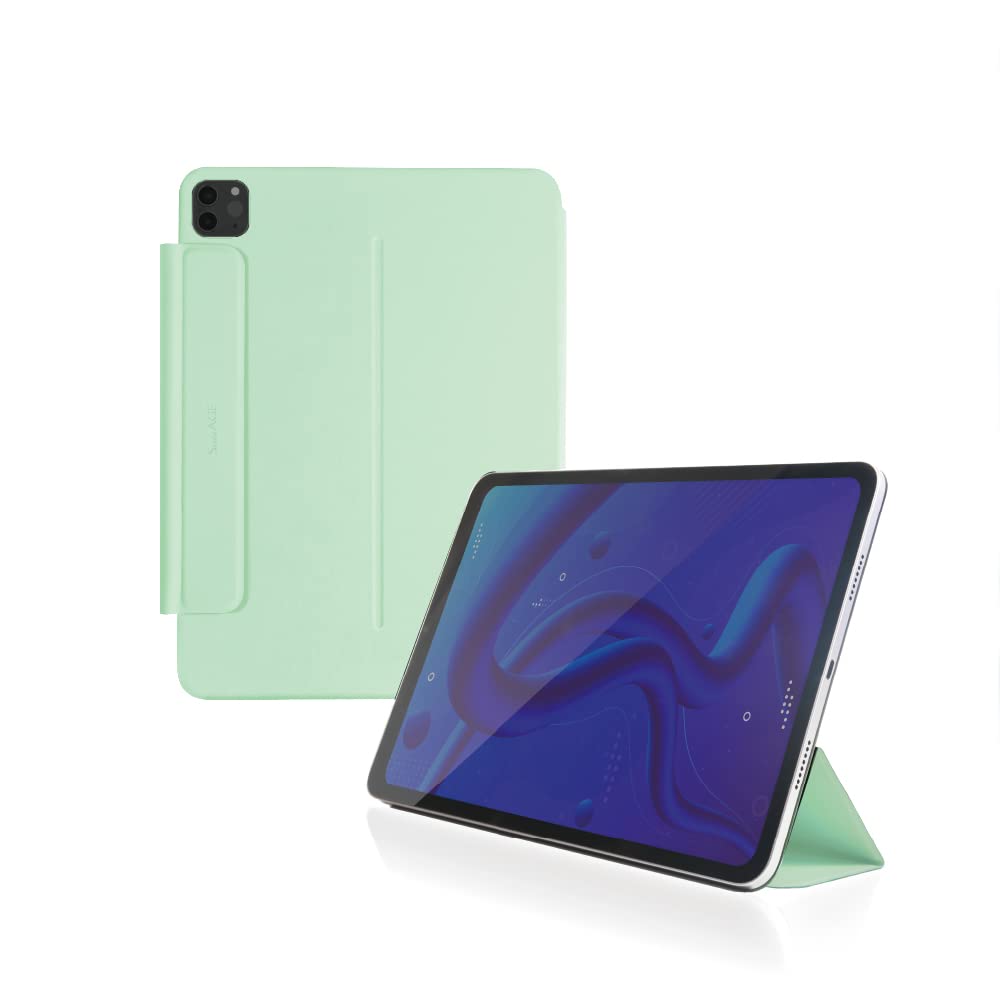 SenseAGE Magnetic Folio Stand for iPad Pro 12.9"(2021/2020/2018), TriFold Tablet Stand, Detachable, Work with Pencil 2, PU Leather, Ultra Slim Hard Cover with Strong Magnetic Attachment, Green
