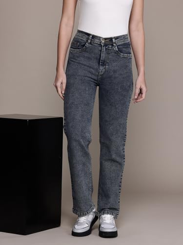 Image of Nifty Womens Mid Rise Denim Stretchable Straight Fit Boyfriend Jeans