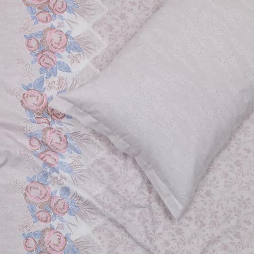 Image of Monte Carlo Eminence Double Bedsheet with 2 Pillow Covers | 144 TC Cotton Bedsheet for Double Bed | Soft & Breathable All Season Bedding Set | Beige Floral Design | Bedsheet 87 x 100 Inches