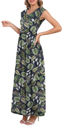 Image of DB MOON Womens 2026 Maxi Dresses Empire Waist Long Summer Dress Casual Cap Short Sleeve Sundress with Pockets