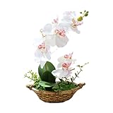 yiinoo 1 fiore artificiale di orchidea bianca in vaso viola in vaso di simulazione farfalla orchidea fiore decorazione fiore con vaso di fiori 27 cm(white)