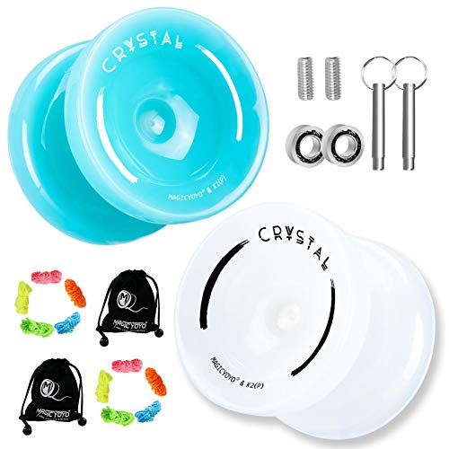 MAGICYOYO K2 PLUS CRYSTAL Yoyos voor kinderen, Dual Purpose Responsive Yo-yo voor beginner, vervanging niet reagerend lager voor tussenpersonen, met 10 snaren, 2 tas, 2 lager remover (hemelsblauw + romig)