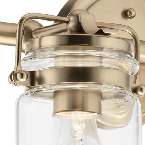 Image of Kichler Brinley 2-Light Bathroom Vanity Light Fixture 15.75 in Industrial Farmhouse with Clear Glass in Champagne Bronze for Mirror Over Sink (15.75 x 10.25 x 6.75 in), 45688CPZ