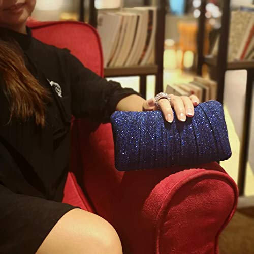 Image of iwish Womens Golden Glitter Clutch Purse Pleated Evening Bag for Bridal Wedding Party with Rhinestone Ring