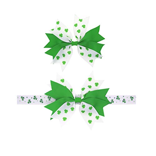 St Patricks Day Baby Girls Ribbon Hairbow Hairband Green Clover Hairpins JHSP02