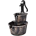 Giantex Water Fountain Outdoor, 2-Tier Barrel Cascading Waterfall Fountain with Electric Pump for Garden Patio Deck Backyard Decor, Rustic Freestanding Water Feature