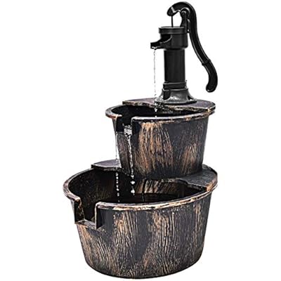 Giantex Water Fountain Outdoor, 2-Tier Barrel Cascading Waterfall Fountain with Electric Pump for Garden Patio Deck Backyard Decor, Rustic Freestanding Water Feature