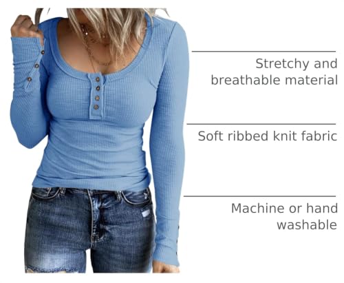 Image of KINLONSAIR Women Long Sleeve Henley Shirts Scoop Neck T-shirt Basic Tops