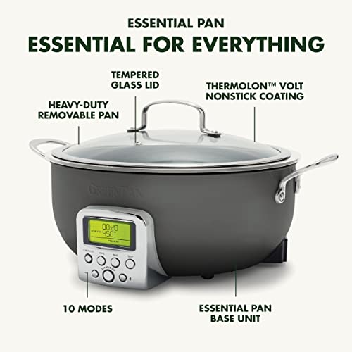 GreenPan Elite Essential Smart Electric - Pentola elettrica da 6 qt, preimpostata per scottare, saltare, friggere e cuocere il riso, in ceramica sana, antiaderente e lavabile in lavastoviglie, display - immagine 4