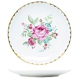 Bicuzat Vintage Floral Flowers Pattern Ceramic Salad Plates, Pasta Plates, Fruit Plates, Appetizer Plates, Dessert Dishes,Dinner Plates, Holiday Plates, Set of 4-A