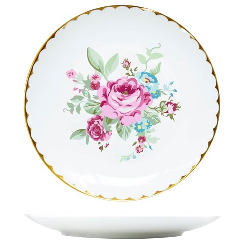 Bicuzat Vintage Floral Flowers Pattern Ceramic Salad Plates, Pasta Plates, Fruit Plates, Appetizer Plates, Dessert Dishes,Dinner Plates, Holiday Plates, Set of 4-A