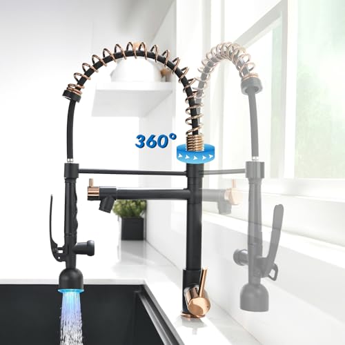 Image of Fapully Single Handle Pull Down Sprayer Black&Rose Gold Kitchen Faucet