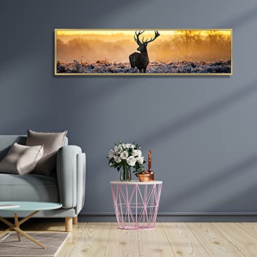 Image of PAINTINGMANTRA Alone Dear Standing Large Canvas Painting Famed Panel Wall Painting, Framed Luxury Paintings for Home Decoration, Living room, Bedroom and Office Decor (Yellow, 13x47 Inch)