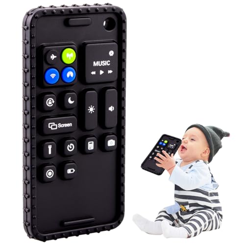 Soft Silicone Baby Cell Phone Teethers | Teething Toys 0-12 Months | Infant Teether for Breastfeeding Baby Boy Girl (Black)