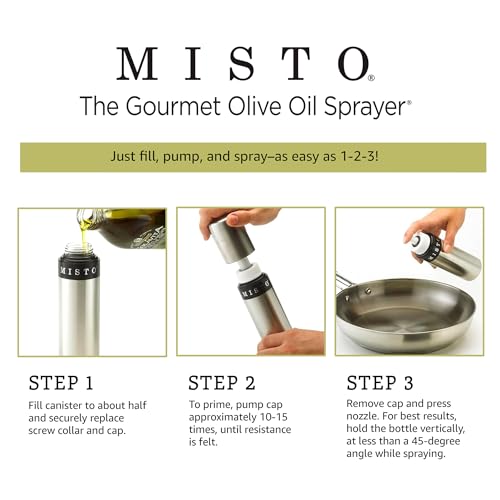 Image of Misto Gourmet Olive Oil Sprayer Set of 2 Aluminum Bottles - Refillable Pump Mister for Cooking, Salads, Grilling - 3.2 oz Each, No Propellants