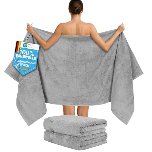 Hammetex Lot de 2 Très Grandes Serviettes de Bain et Sauna 80x200 cm, 100% Coton 500 GSM, Absorbantes, Séchage Rapide, Certifiées Oeko-TEX, Serviettes de Spa et de...