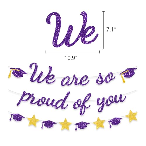 Image of We Are So Proud Of You Banner Graduation Party Decorations Glitter Congratulations Class Grad Ideas Purple Gold