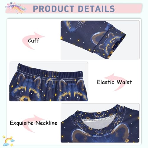 senya Magic Raccoon Starry Night Pajamas Set Long Sleeve Soft Cotton Sleepwear 2 Piece4