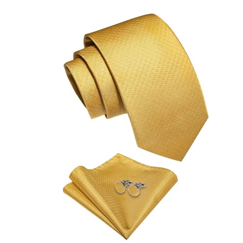 Image of YourTies Striped Ties for Men Classic Woven Silk Necktie with Handkerchief Cufflinks Set Formal Business Party Wedding