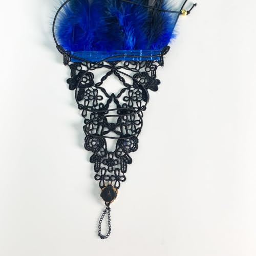 Black Lace Gloves for Women Cubic Zirconia Feather Swan Wings Wrist Bands Witch Angel Costume Accessories 6