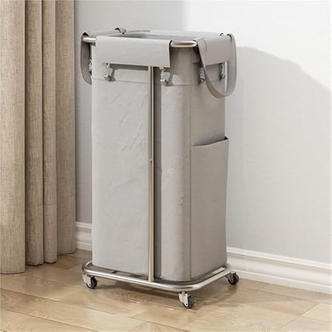 Home Furnishing Laundry Hamper with Wheels Metal Frame Storage Cart Large Capacity Laundry Organizer for Bathroom Laundry Room(Gray)