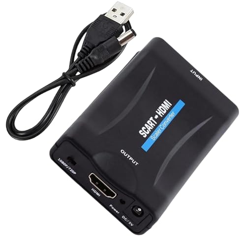 ZXNJA Adaptateur Convertisseur Péritel Hdmi, Adaptateur Péritel vers Hdmi avec Câble USB, Full HD 720p/1080p Plug and Play DVD/Sky Box/N64/Vhs/Ps4/Vcr/Wii...