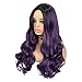 WIGER Long Curly Wavy Wigs Long Ombre Purple Wigs Ombre Dark Purple Wavy Hair 26 Inch Middle Part Synthetic Colored Wigs for Women 2 Tones Full Wigs for Cosplay &Party