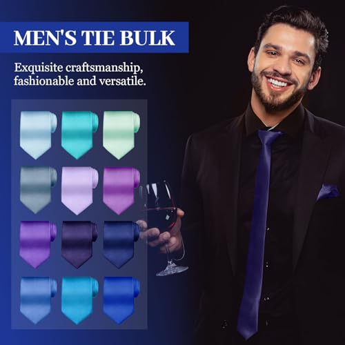 Image of Syhood 6 /12 /24 Pcs Men Ties Set Solid Satin Pure Color Business Formal Necktie Tie 57 inch for Men Occasion Wedding