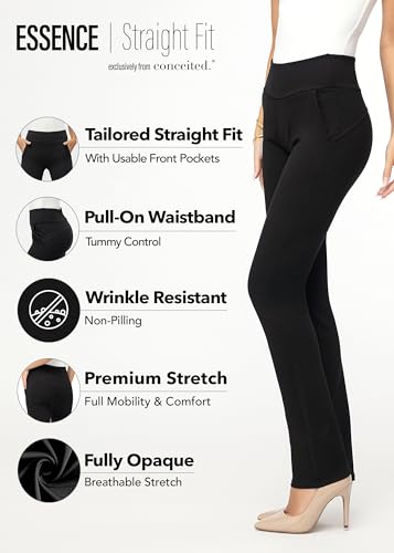 Conceited DP-STRAIGHT-BLACK-L Dress Pants Women - Stretchy - Tummy Control - All Day Comfort Wear To Work thumb #1