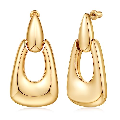 Large Geometric Drop Dangle Earrings for Women 18K Gold Long Waterdrop Link Dangle Earrings Trendy Jewelry