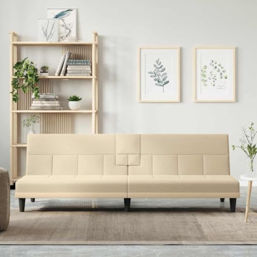 Generico Sofá cama con portavasos de tela color crema, sofás, 351866