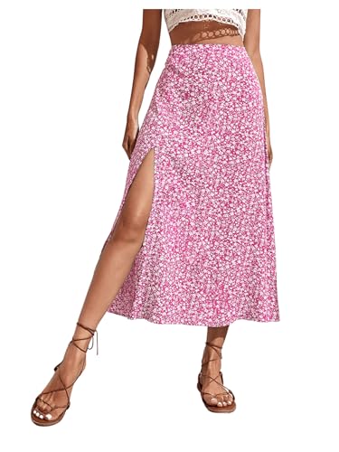 SweatyRocks Women's Ditsy Floral Print High Waist A Line Midi Skirts