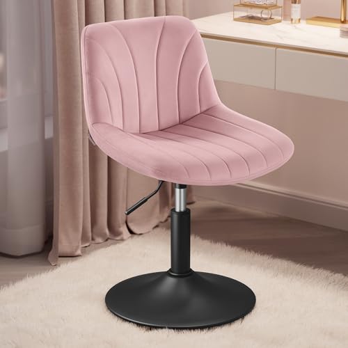 VASAGLE Tabouret Coiffeuse, avec Dossier, Chaise Coiffeuse Hauteur Réglable, Rotation à 360°, pour Chambre, Salle à Manger, Velours, Rose Bonbon LJB160SA01