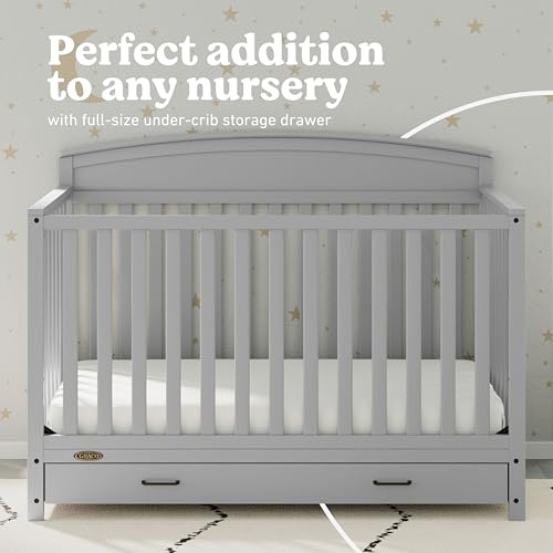 Image of Graco Benton 5-in-1 Convertible Crib with Drawer, Pebble Gray